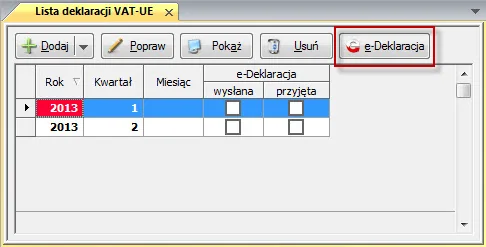 Lista deklaracji VAT w programie MK