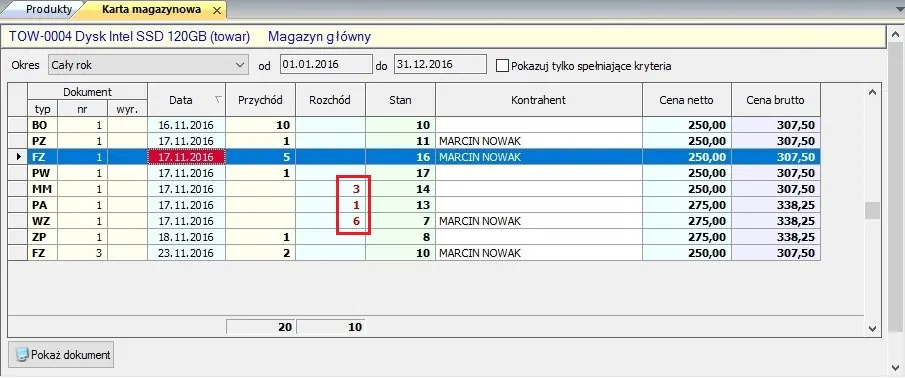 Zrzut ekranu — towary kreator 2 wybierz historia