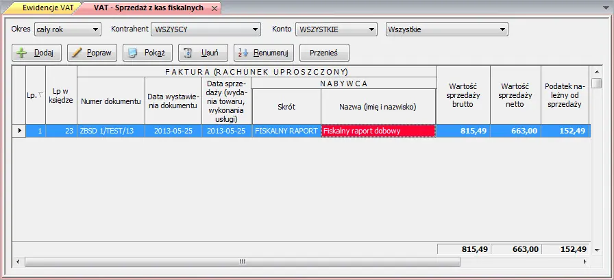 Zrzut ekranu — fiskalny raport dobowy